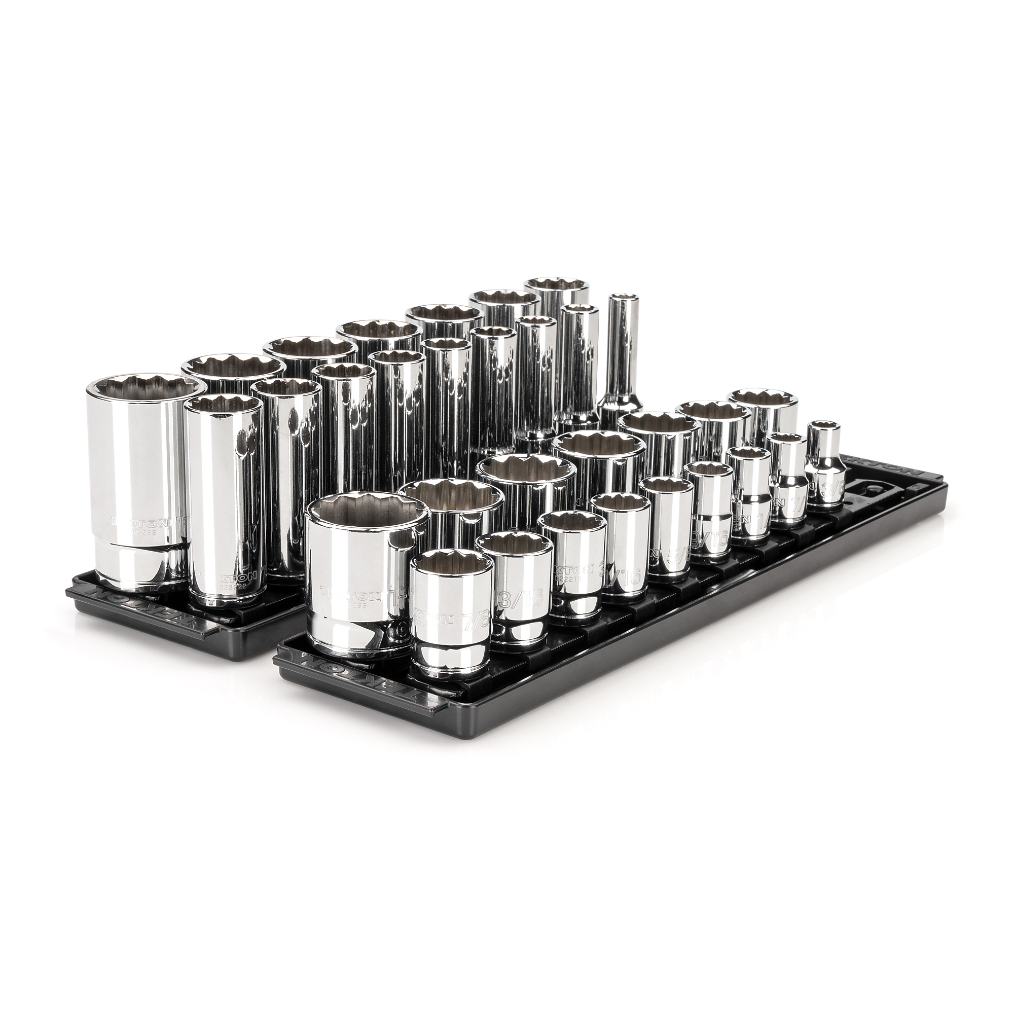 TEKTON 1/2 Inch Drive Shallow and Deep 12-Point Socket Set with Rails and Trays, 32-Piece (3/8 - 1-5/16 in.) | SHD92206
